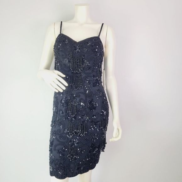 Black Tie Dresses & Skirts - Black Tie He-Ro silk Beaded mini party Flapper dress size 2 NWT